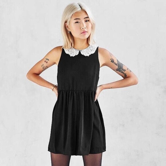 Urban Outfitters Cooperative Crochet Lace Collar Babydoll Romper - Picture 1 of 4